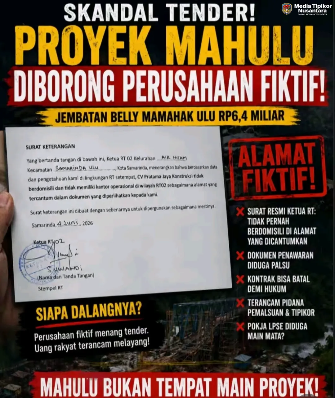 PERUSAHAAN Fiktif Borong Proyek Di MAHULU