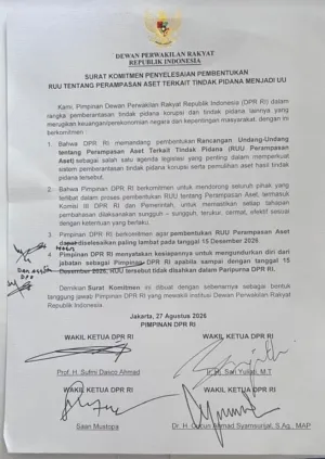 DPR Teken Komitmen:RUU Perampasan Aset Harus Selesai 15 Desember 2026,Siap Mundur